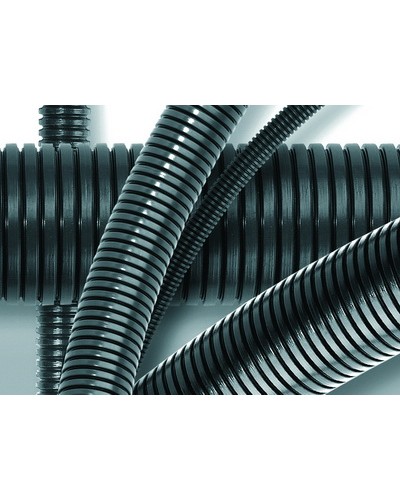 Труба ПА 6 гибкая гофр. д.13мм, ПВ-0, без протяжки, 100м, цвет тёмно-серый DKC 80013 в Рыбинске Труба гофрированная Pintop.ru