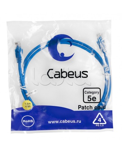 Патч-корд медный U/UTP кат.5е (1,5м) LSZH (синий) Cabeus (PC-UTP-RJ45-Cat.5e-1.5m-BL-LSZH) в Рыбинске Патчкорды (медные) Pintop.ru