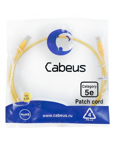 Патч-корд медный U/UTP кат.5е (1м) LSZH (желтый) Cabeus (PC-UTP-RJ45-Cat.5e-1m-YL-LSZH) в Рыбинске Патчкорды (медные) Pintop.ru
