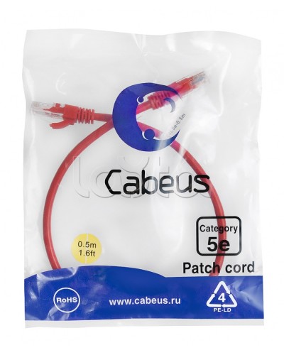 Патч-корд медный U/UTP кат.5е (0,5м) LSZH (красный) Cabeus (PC-UTP-RJ45-Cat.5e-0.5m-RD-LSZH) в Рыбинске Патчкорды (медные) Pintop.ru