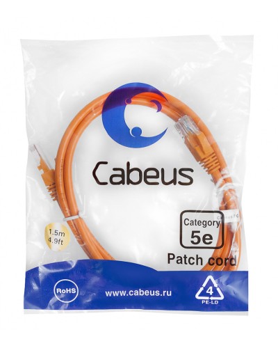 Патч-корд медный U/UTP кат.5е (1,5м) LSZH (оранжевый) Cabeus (PC-UTP-RJ45-Cat.5e-1.5m-OR-LSZH) в Рыбинске Патчкорды (медные) Pintop.ru