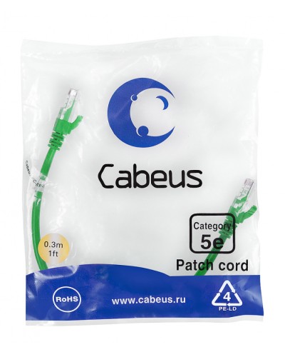 Патч-корд медный U/UTP кат.5е (0,3м) LSZH (зеленый) Cabeus (PC-UTP-RJ45-Cat.5e-0.3m-GN-LSZH) в Рыбинске Патчкорды (медные) Pintop.ru