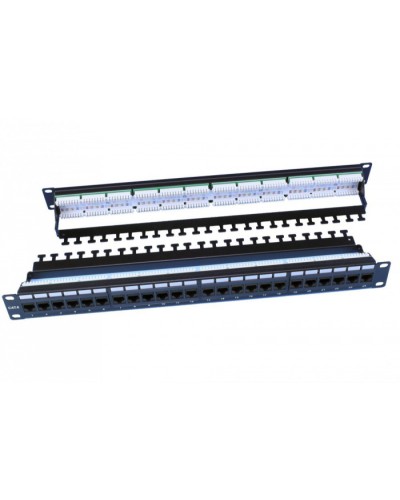Патч-панель 19, 1U, 24 порта RJ-45, категория 6, Dual IDC, цвет черный Hyperline PP3-19-24-8P8C-C6-110D в Рыбинске Патч панель Pintop.ru