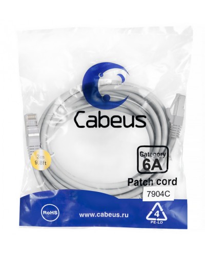 Патч-корд SSTP, категория 6a, 10G, S/FTP экранированный, LSZH, 3 м, серый Cabeus PC-SSTP-RJ45-Cat.6a-3m-LSZH в Рыбинске Патчкорды (медные) Pintop.ru