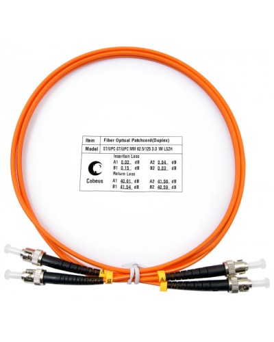Шнур оптический duplex ST-ST 62,5/125 mm 1м LSZH Cabeus FOP-62-ST-ST-1m в Рыбинске Патч-корды оптические Pintop.ru