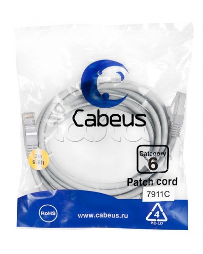 Патч-корд Cabeus PC-FTP-RJ45-CAT.6-3M-LSZH в Рыбинске Патчкорды (медные) Pintop.ru