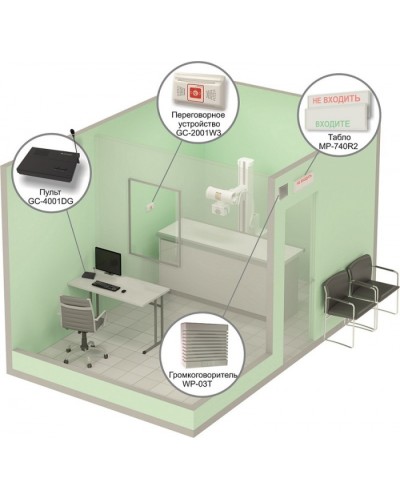 Комплект светового, звукового и голосового вызова посетителя в кабинет Hostcall MP-912W2 в Рыбинске Система оповещения и трансляции Hostcall Pintop.ru