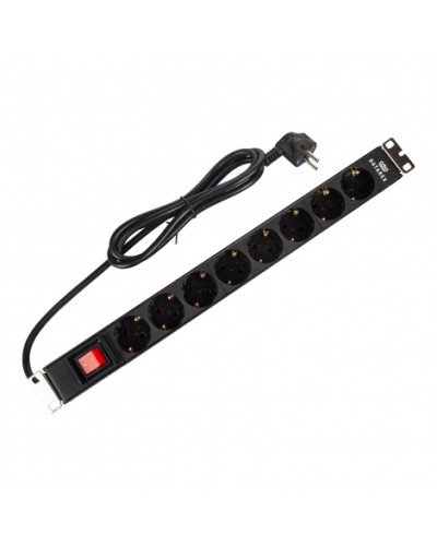 Блок распределения 19 (PDU) с выключателем на 16А, 8 разъемов SHUKO, шнур питания 1,8 м, черныйDatarex DR-432121 в Рыбинске Блоки розеток Pintop.ru