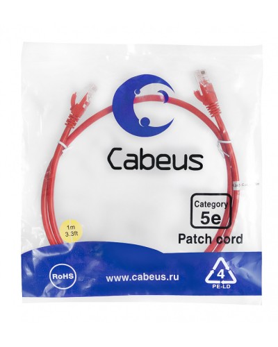 Патч-корд медный U/UTP кат.5е (1м) LSZH (красный) Cabeus (PC-UTP-RJ45-Cat.5e-1m-RD-LSZH) в Рыбинске Патч-корды и пигтейлы Pintop.ru