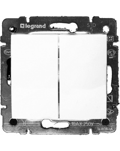 Выключатель двухклавишный 10 AX 250 В белый Valena Legrand 774405 в Рыбинске Аксессуары для кабель-канала Pintop.ru