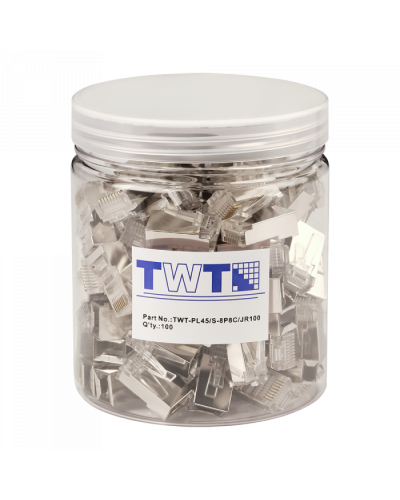 Коннектор RJ45 STP 8P8C, универсальный, cat.5e, 100 шт. в банке TWT-PL45/S-8P8C/JR100 в Рыбинске Коннекторы и разъемы Pintop.ru