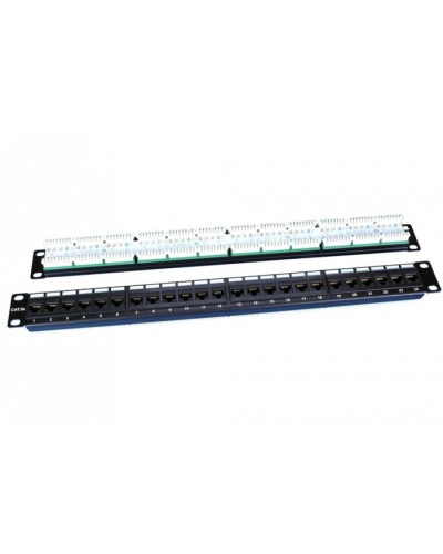 Патч-панель 19, 1U, 24 порта RJ-45, категория 5e, Dual IDC, ROHS, цвет черный Hyperline PP3-19-24-8P8C-C5E-110D в Рыбинске Патч панель Pintop.ru