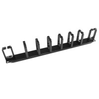 Органайзер кабельный горизонтальный 19" 1U, 8 пласт. колец, металлический, черный Cabeus JB08-1U-PR-BK