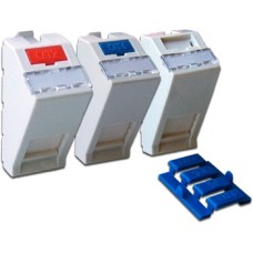 Вставка 22.5х45 на 1 кейстоун, угловая, со шторкой, маркировкой, иконками, белая LANMASTER LAN-SIP-22A-WH