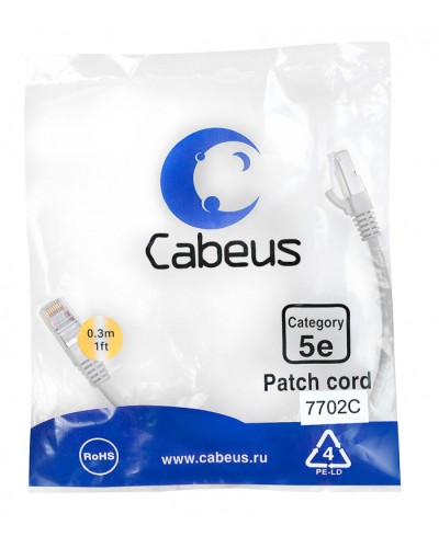 Патч-корд FTP, категория 5e, 0.3 м, экранированный, серый Cabeus PC-FTP-RJ45-Cat.5e-0.3m в Рыбинске Патчкорды (медные) Pintop.ru