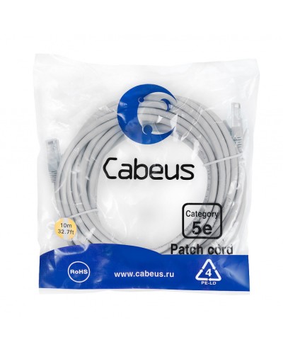 Патч-корд медный U/UTP кат.5е (15м) LSZH (серый) Cabeus (PC-UTP-RJ45-Cat.5e-15m-LSZH) в Рыбинске Патчкорды (медные) Pintop.ru