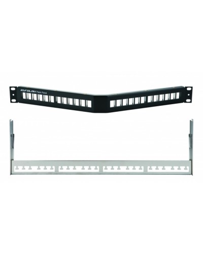 Коммутационная угловая панель 19” наборная, FTP, 1U, 24 порта, черный Eurolan (27A-00-24BL) в Рыбинске Патч панель Pintop.ru