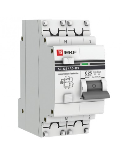 Дифференциальный автомат АД-32 (селективный) 1P+N 25А/300мА EKF PROxima (DA32-25-300S-pro) в Рыбинске Электротехническое оборудование Pintop.ru
