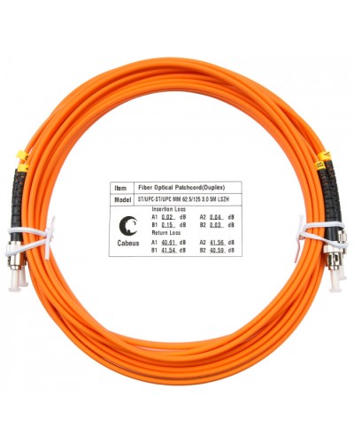 Шнур оптический duplex ST-ST 62,5/125 MM 5 м LSZH Cabeus FOP-62-ST-ST-5M в Рыбинске Патч-корды оптические Pintop.ru