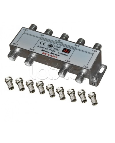 Делитель телевизионный ТВx8 + 9 шт. F BOX 5-1000 МГц Silver (5шт/уп) REXANT 05-6105 в Рыбинске Системы видеонаблюдения Pintop.ru