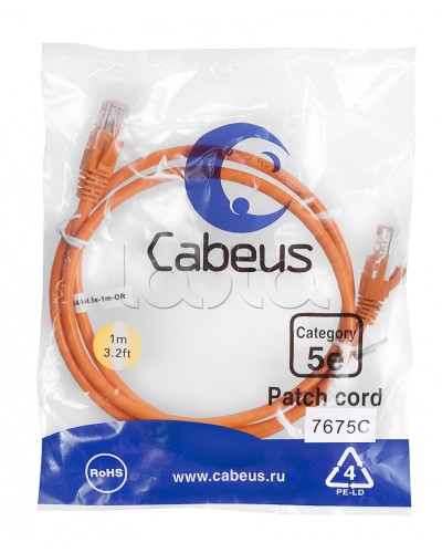 Патч-корд медный U/UTP кат.5е (1м) LSZH (оранжевый) Cabeus (PC-UTP-RJ45-Cat.5e-1m-OR-LSZH) в Рыбинске Патчкорды (медные) Pintop.ru