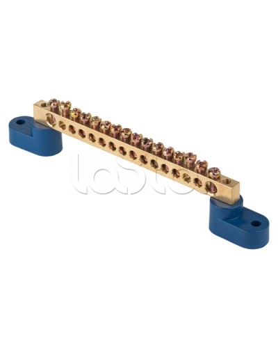 Шина 0 N (8х12мм) 16 отверстий латунь 2 синих угловых изолятора EKF PROxima (sn0-125-16-2) в Рыбинске Клеммные колодки Pintop.ru
