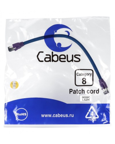 Патч-корд S/FTP Cabeus PC-SSTP-RJ45-Cat.8-0.3m-LSZH в Рыбинске Патчкорды (медные) Pintop.ru