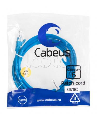 Патч-корд U/UTP Cabeus PC-UTP-RJ45-Cat.6-2m-BL-LSZH в Рыбинске Патчкорды (медные) Pintop.ru
