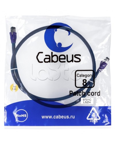 Патч-корд S/FTP Cabeus PC-SSTP-RJ45-Cat.8-1m-LSZH в Рыбинске Патчкорды (медные) Pintop.ru