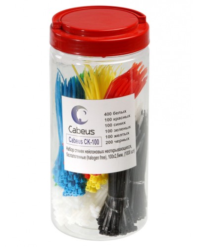 Набор стяжек нейлоновых неоткрывающихся, безгалогенные (halogen free), 100x2.5мм Cabeus CK-100 в Рыбинске Стяжки-хомуты Pintop.ru