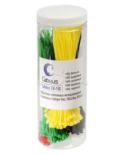 Набор стяжек нейлоновых неоткрывающихся, безгалогенные (halogen free), 150x2.5мм Cabeus CK-150 в Рыбинске Стяжки-хомуты Pintop.ru