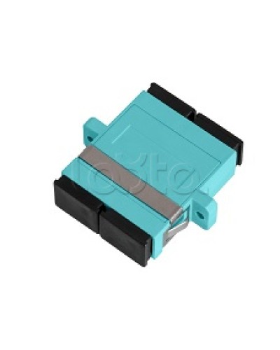 Адаптер NIKOMAX волоконно-оптический, соединительный, многомодовый, стандарта OM3, SC/UPC-SC/UPC, двойной, пластиковый, без шторки, с фланцами, аква, уп-ка 2шт. NIKOMAX (NMF-OA2M3-FN-SCU-SCU-AQ-2) в Рыбинске Проходные адаптеры и розетки оптические Pint