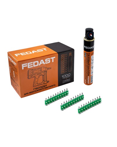 Гвозди 3.0*19 мм усиленные для монтажного пистолета в комплекте с газовым баллоном 165 мм FEDAST (fd3019egfc) в Рыбинске Крепеж: Дюбели, шурупы, саморезы Pintop.ru