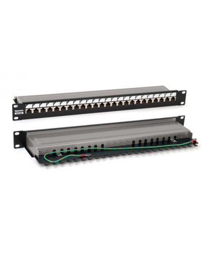 Патч-панель 19, 1U, 24 порта RJ-45 полн. экран., категория 6, Dual IDC, цвет черный Hyperline PP3-19-24-8P8C-C6-SH-110D в Рыбинске Патч панель Pintop.ru