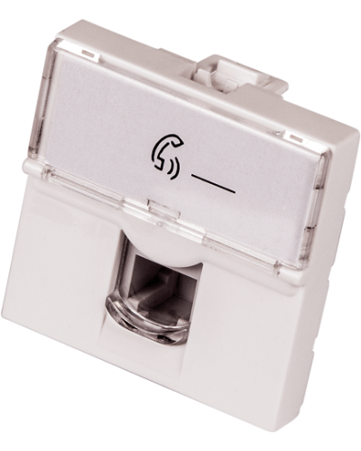 Вставка Mosaic 45x45, RJ-11, со шторкой и увеличенным окном маркировки LANMASTER LAN-SIP-23TEL-WH в Рыбинске Аксессуары для кабель-канала Pintop.ru