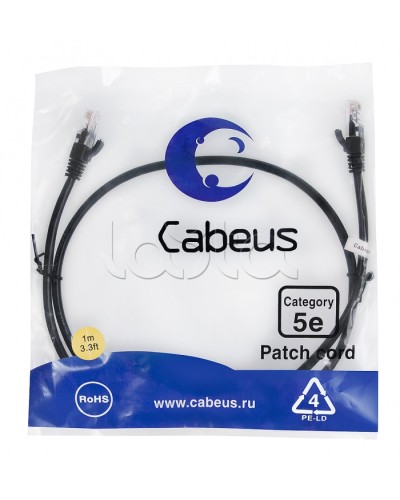 Патч-корд медный U/UTP кат.5е (1м) LSZH (черный) Cabeus (PC-UTP-RJ45-Cat.5e-1m-BK-LSZH) в Рыбинске Патчкорды (медные) Pintop.ru