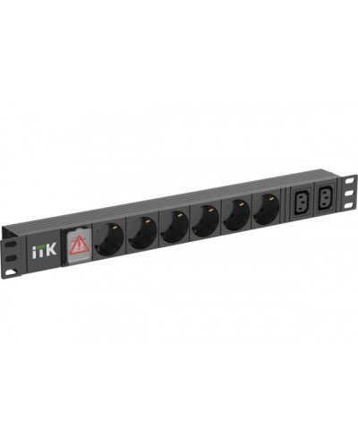 ITK 6 розеток нем. ст. + 2 С13 LED 1U вх. С14 алюмин.(PH12-6D2C133) в Рыбинске Блоки розеток Pintop.ru