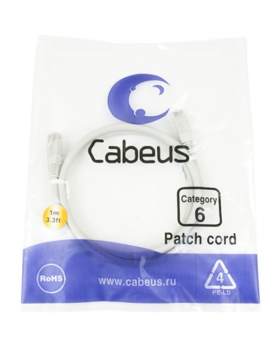 Шнур коммутационный 2xRJ-45/8P8C U/UTP кат.6 (1 м) Cabeus PC-UTP-RJ45-Cat.6-1m в Рыбинске Патчкорды (медные) Pintop.ru