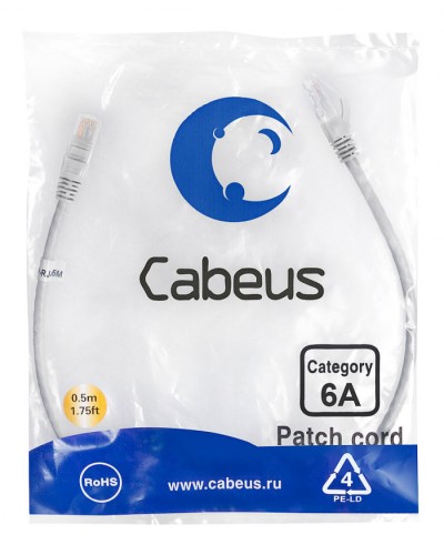 Шнур коммутационный 2xRJ-45/8P8C U/UTP кат.6 (0,5 м) Cabeus PC-UTP-RJ45-Cat.6a-0.5m-LSZH в Рыбинске Патчкорды (медные) Pintop.ru