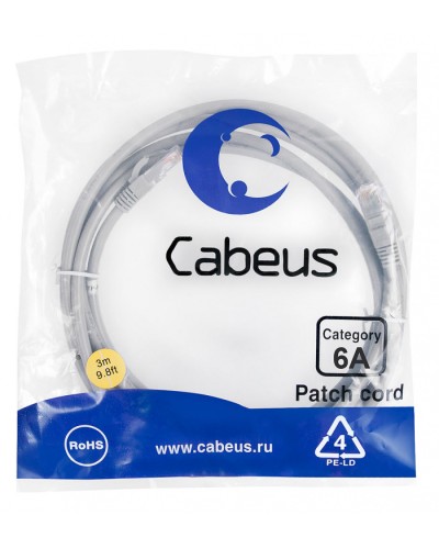 Шнур коммутационный 2xRJ-45/8P8C U/UTP кат.6a (3 м) Cabeus PC-UTP-RJ45-Cat.6a-3m-LSZH в Рыбинске Патчкорды (медные) Pintop.ru