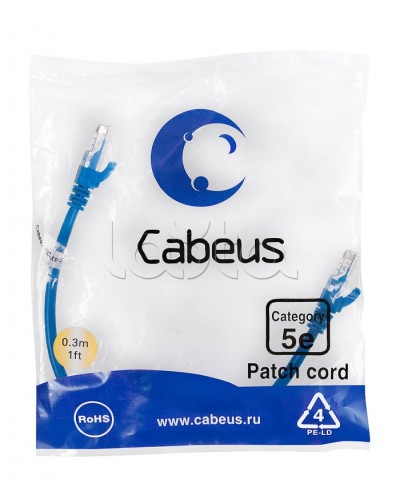 Патч-корд медный U/UTP кат.5е (0,3м) LSZH (синий) Cabeus (PC-UTP-RJ45-Cat.5e-0.3m-BL-LSZH) в Рыбинске Патчкорды (медные) Pintop.ru