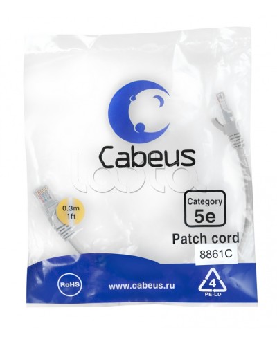 Патч-корд медный U/UTP кат.5е (0,3м) LSZH (белый) Cabeus (PC-UTP-RJ45-Cat.5e-0.3m-WH-LSZH) в Рыбинске Патчкорды (медные) Pintop.ru