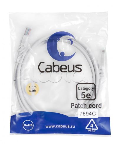 Патч-корд медный U/UTP кат.5е (1,5м) LSZH (белый) Cabeus (PC-UTP-RJ45-Cat.5e-1.5m-WH-LSZH) в Рыбинске Патчкорды (медные) Pintop.ru