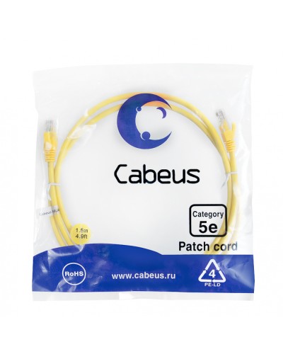Патч-корд медный U/UTP кат.5е (1,5м) LSZH (желтый) Cabeus (PC-UTP-RJ45-Cat.5e-1.5m-YL-LSZH) в Рыбинске Патчкорды (медные) Pintop.ru