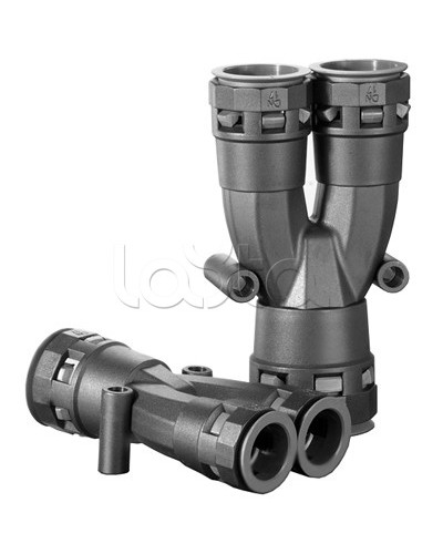 Разветвитель DN 1х17 + 2х12 мм, полиамид, цвет черный DKC PAY171212N в Рыбинске Повороты, муфты, тройники Pintop.ru