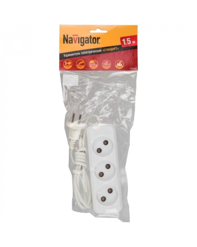 Удлинитель Navigator 71 448 NPE-S1-03-150-X-2x0.75б/з 3 гн. ШВВП 1.5м в Рыбинске Блоки розеток Pintop.ru
