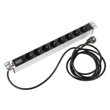 Блок розеток 1U, 8 розеток Schuko Rem R-16-8S-AM-440-3