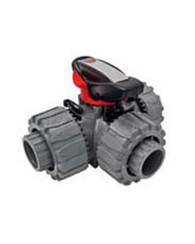 Кран шаровой трехходовой ПВХ D25, под клей Экопласт с муфтовым окончанием (49448) в Рыбинске Повороты, муфты, тройники Pintop.ru