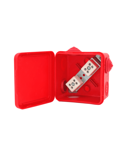 Коробка распределительная огнестойкая КРОПС-П1, IP54, габаритные размеры 100х100х50 мм, для кабелей сечением до 2,5 мм2, 4 клеммы КМ-Профиль (FRJB-KM-P1-2.5-04-КРОПС-IP54) в Рыбинске Распределительные коробки Pintop.ru