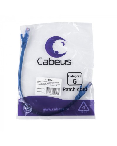 Патч-корд U/UTP, кат. 6, 2xRJ45/8p8c, неэкран, синий, LSZH, 0.3м Cabeus (PC-UTP-RJ45-Cat.6-0.3m-BL-LSZH) в Рыбинске Патчкорды (медные) Pintop.ru